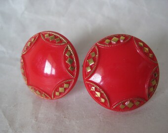 Red Gold Glass Earrings Screw Vintage