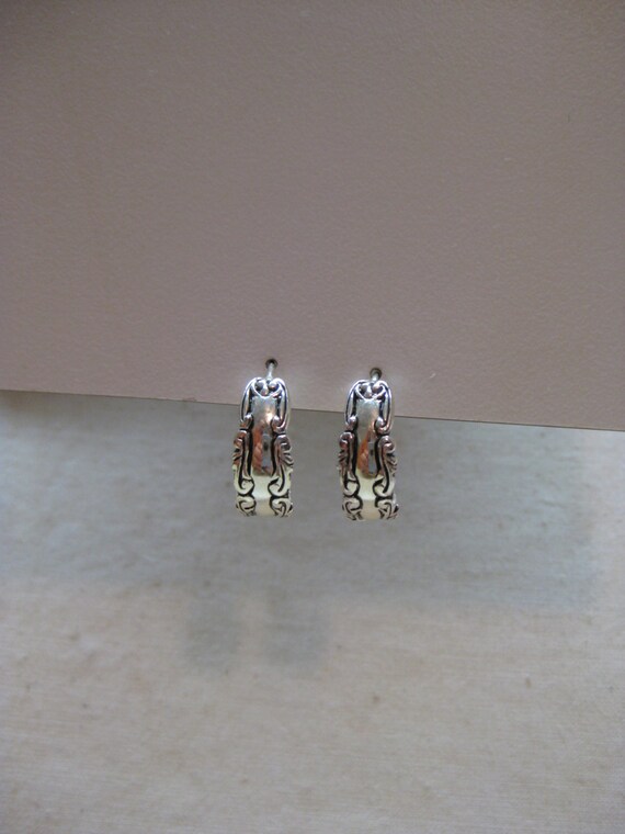 Hoop Spoon Style Sterling Silver Earrings Pierced Post Vintage