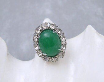 Vintage Rhinestone Ring Green Fashion Jewelry X129