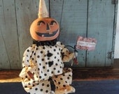 Primitive Clown Pumpkin Doll Folk-Art Halloween Fun