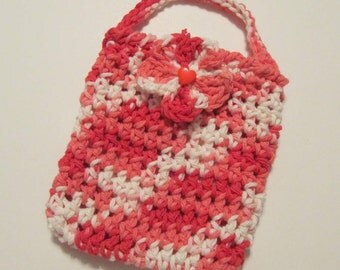 Little Girls Purse, Red, Pink and White Cotton Purse with Flower and ...