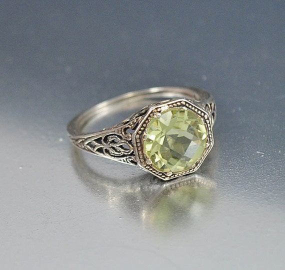 Vintage Sterling Silver Filigree Peridot Ring Size 5.5 by boylerpf