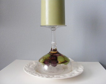Glass Candle Holder, Resin Grapes