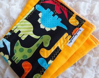 Baby burp cloth - deep yellow dinosaurs hand dyed burp cloth