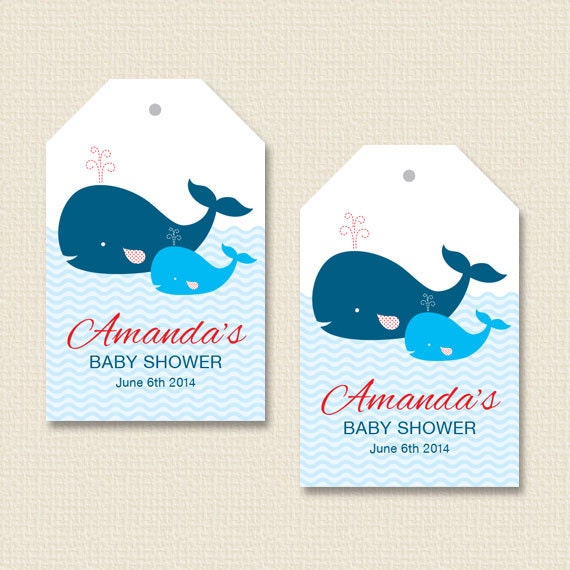 Whale Boy Baby Shower Printable Favor Hang Tags Personalized Digital File by Paperspice 