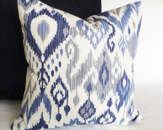 Blue White Ikat Pillows Coastal Pillow Covers 12x18 Lumbar