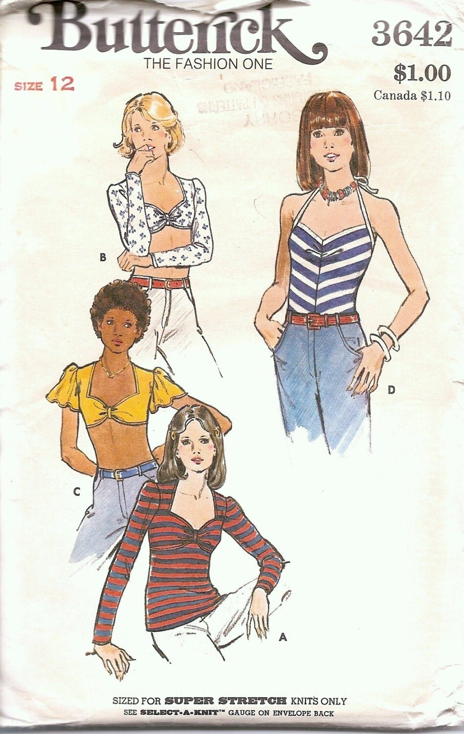 1970's Vintage Sewing Patterns Top Tank Midriff Sweetheart