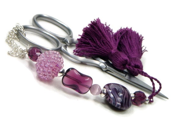 Beaded Scissor Fob Cross Stitch Needlepoint Grape Purple Amethyst DIY Crafts Gift for Crafter Sewing Accessory Quilting