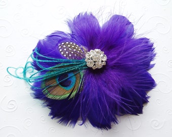Purple Aqua Feather Hair Clip PEACOCK FEATHER HAIR by WeeGardens