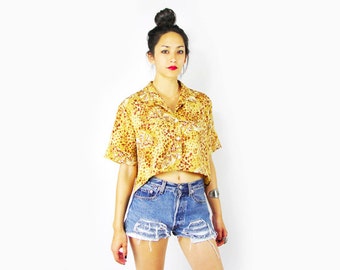 Leopard Shirt Leopard Top Leopard Blouse Leopard Print Animal Print Fishtail Shirt Fish Tail Shirt Hi-Low Hem 90s Grunge S Small M Medium