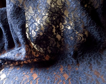 DARK Navy Alencon Lace Fabric for GRAD, Bridal, Mother of the Bride, Skirts, Clutches, Evening Wear