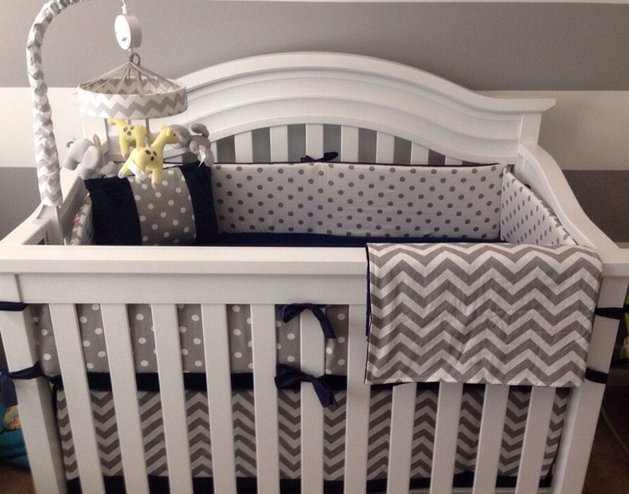 Navy And White Crib Bedding, Blue Deer Head Baby Bedding