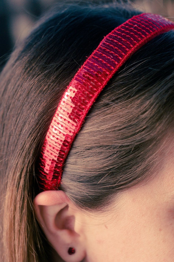 Handcrafted Red Sequin Silk Headband