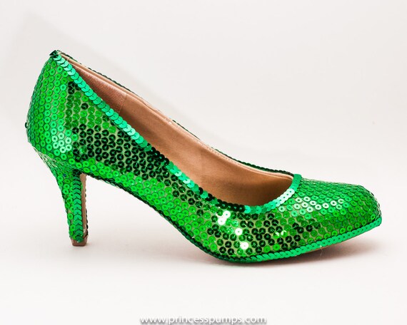 Kelly Green Sequin 3 Inch High Heels Pumps by Princess Pumps