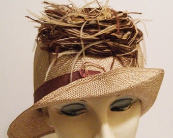 Vintage 1920s Flapper Straw Cloche with Feathers