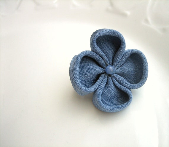 Blue Lapel Flower Pin: Kanzashi Hydrangea Includes Shipping to US