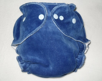 Blue cotton velour/zorb fitted diaper