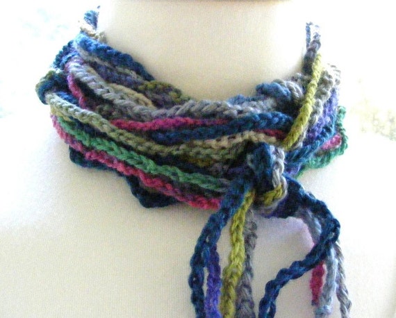 Extra Long Crochet Lariat Earthy Colors Knotted by meiguidesigns