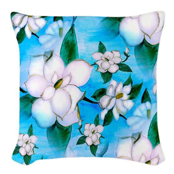 Magnolia Floral art throw pillow by maremade on Etsy