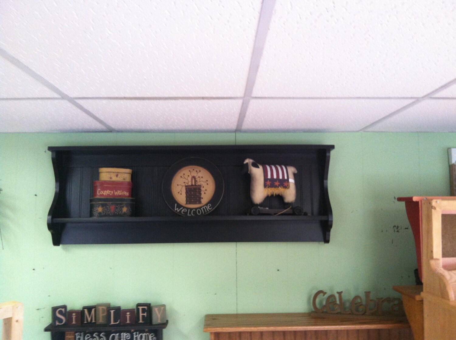 Primitive Plate Rack Wall Shelf Country Wood Display Plate and