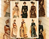 Victorian Ladies Fashion, Color Illustrations 2 Digital Collage Sheet Large Images Instant Printable Download