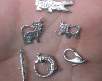 Sterling Silver Alligator, Lizard, Dolphin,Elephant or Cat Clasp or Pendant(one) - You choose which one