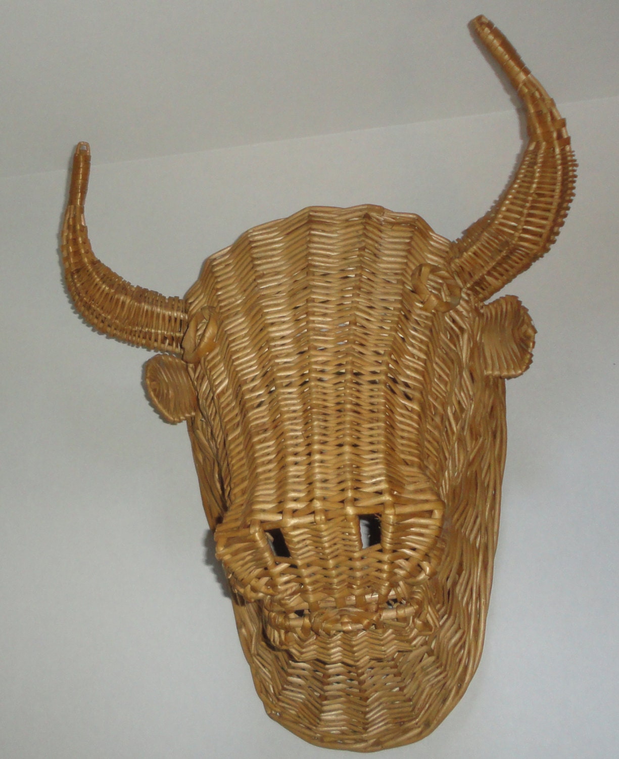 Vintage Italian Wicker Bull Head Wall Hanging