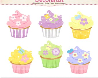 Digital clip art,cupcake clip art,cupcakes yellow lemon, tea party clip ...