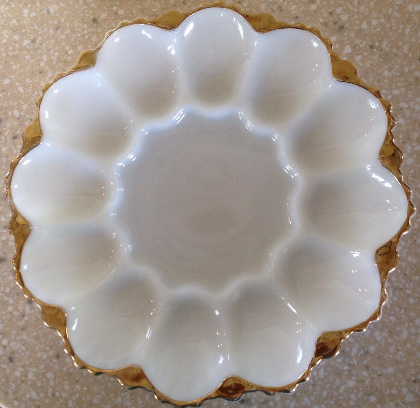 Vintage Gold Trimmed Milk Glass Deviled Egg Dish Haute Juice