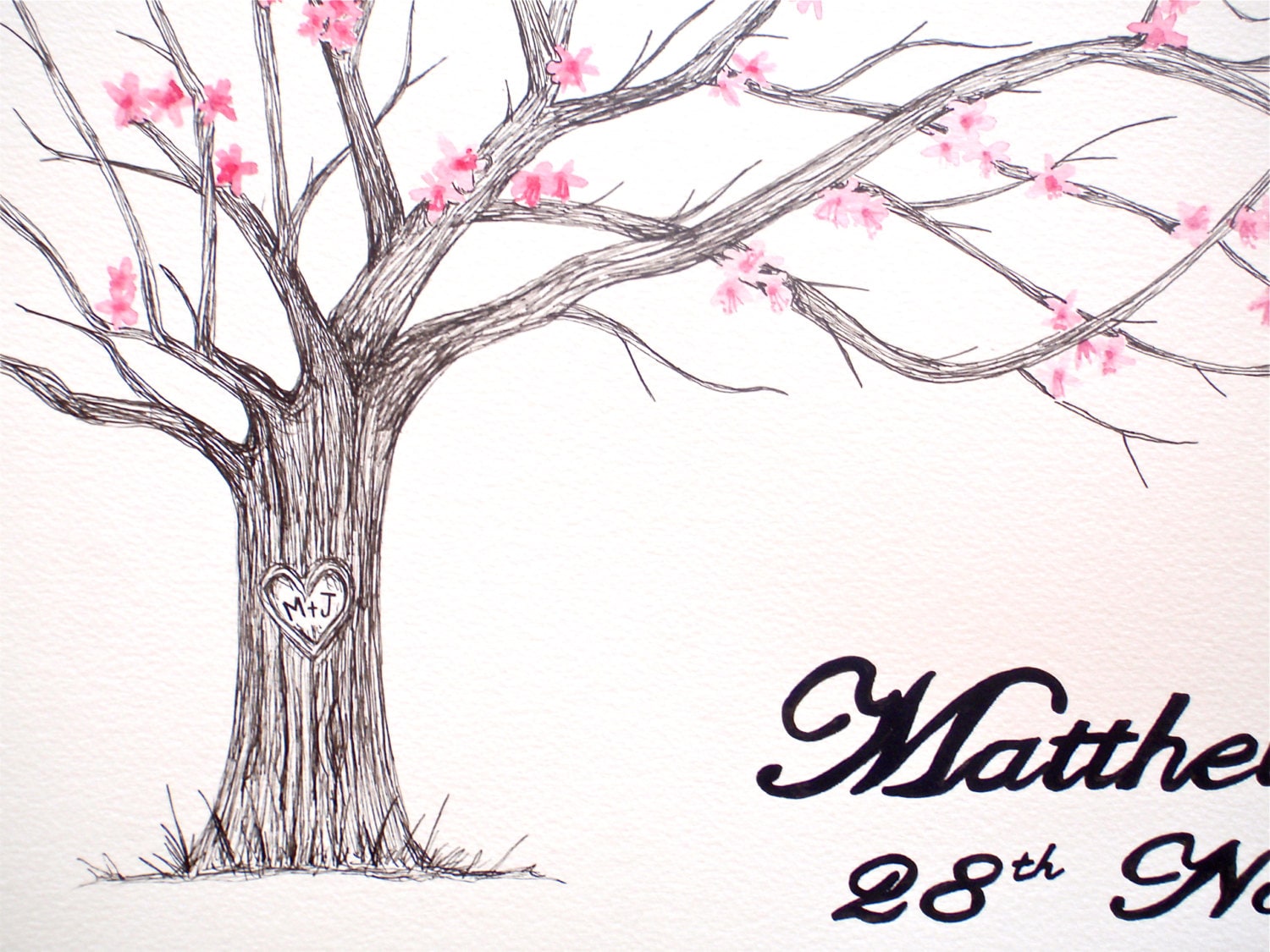 Large Fingerprint Cherry Blossom Tree Wedding Guest by theinkybean