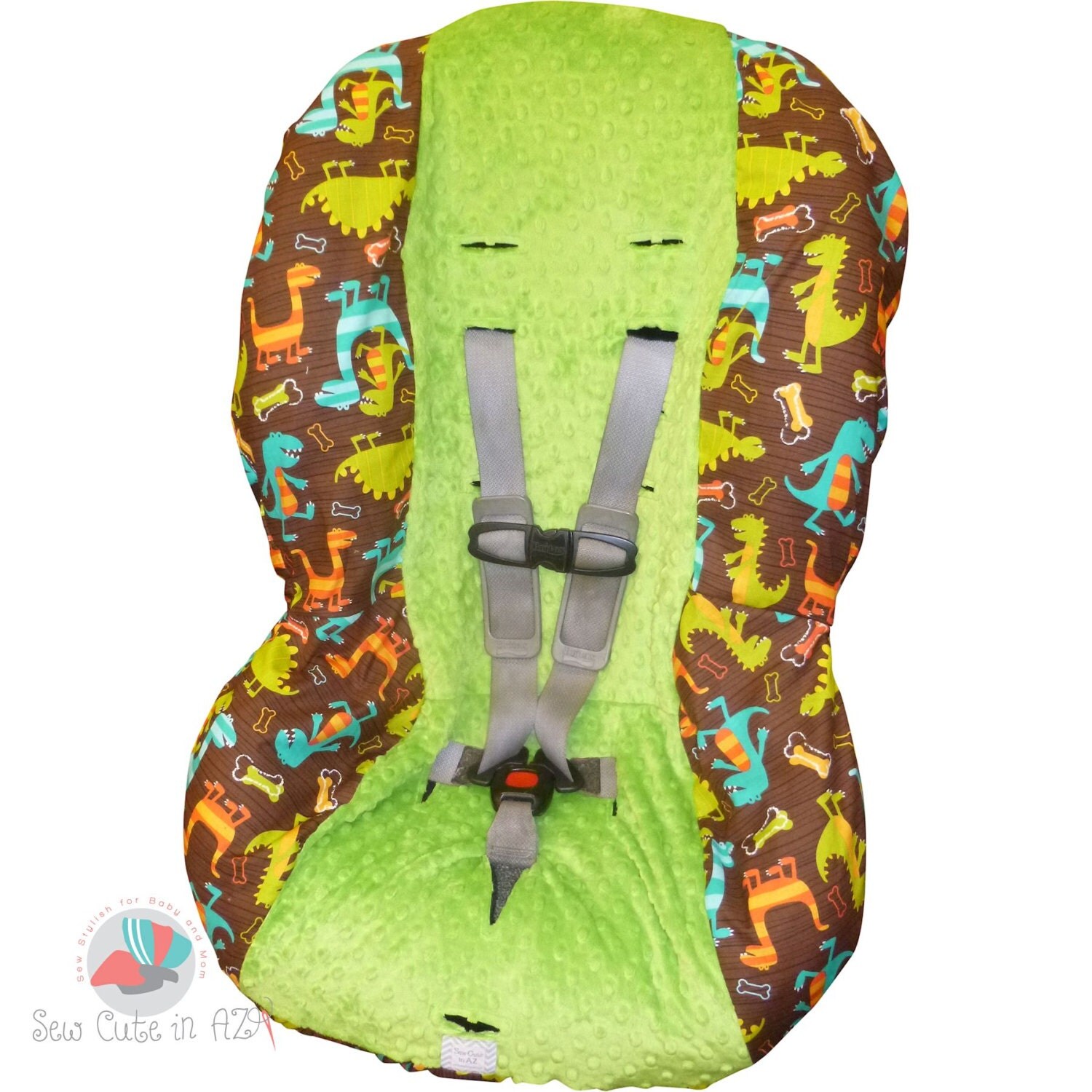 Toddler Car Seat Cover Dino Dudes with Jade by sewcuteinaz on Etsy