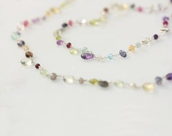 Long Gemstone Necklace, Multi Gem Necklace, Multi Color Necklace, Multi Gemstone Necklace, Semi Precious Stone Necklace, Gem Bead Necklace