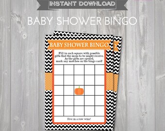 BABY SHOWER BINGO Game Cards - Instant Download - Printable Baby Shower Bingo Cards - diy Baby Shower Games - Orange & Black Halloween Party