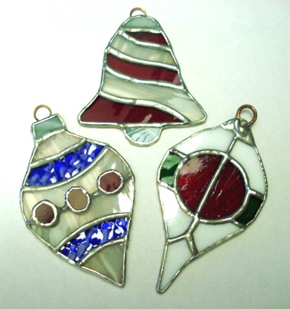 Set of 3 STAINED GLASS CHRISTMAS Ornaments for the tree