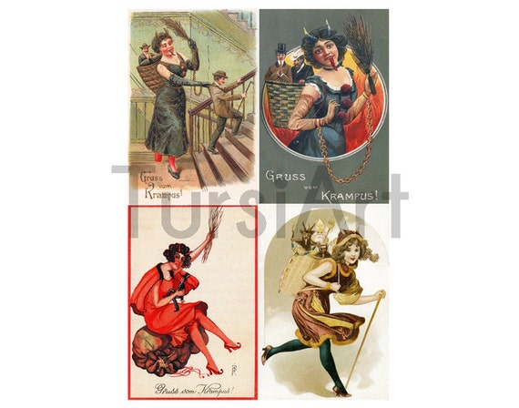 Items similar to Krampus Woman Cards Krampuskarten Holiday Demon Devil ...