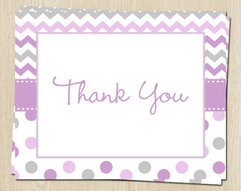 Purple Chevron Stripes and Polka Dots Thank You Notes, Lavender Baby ...