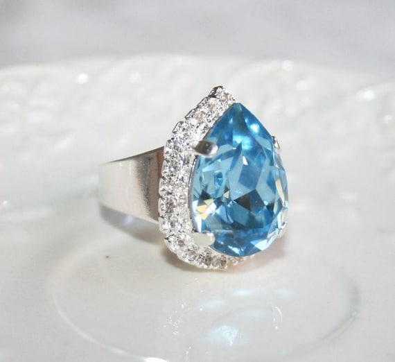 March Birthstone Aquamarine Rhinestone Ring by AngelPearls on Etsy