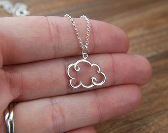 Small cloud necklace in sterling silver, pendant necklace, silver lining, outline, cloud pendant, nature inspired, everyday jewelry