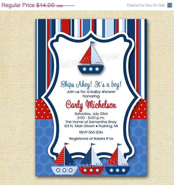 CHRISTMAS IN JULY Ships Ahoy Sailboat Baby Shower - Sailboat Invite - Sailboat Baby Shower - Nautical Invite - Digital File - Printable Invi Il_570xn