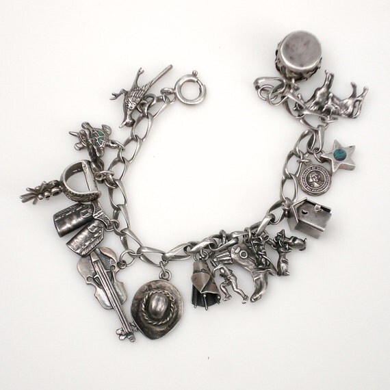 Sale Vintage Sterling Silver Charm Bracelet Western Theme/