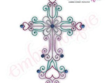 Curly Iron Cross Embroidery Design- Instant Download -Digital Machine Embroidery Design