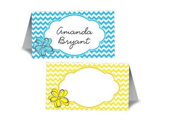 12 Blank Table Tent Name Cards, Wedding, Bridal Shower, Baby Shower, Birthday, Chevron Stripes Il_570xn