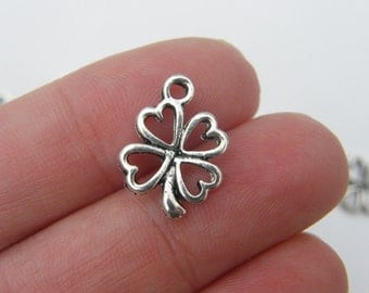 10 Four leaf clover charms antique silver tone L42