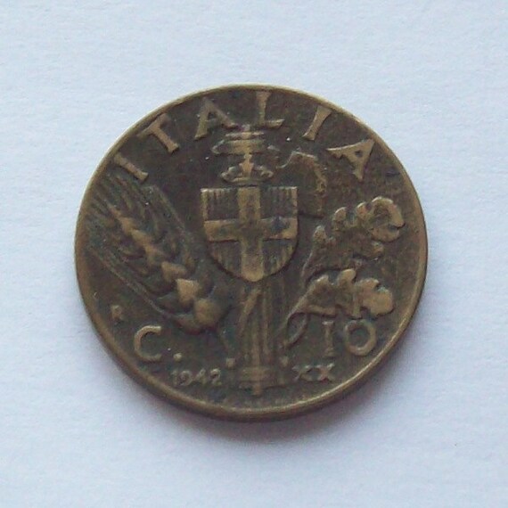 1942 Italy 20c Brass Coin WWII Eagle Fasces