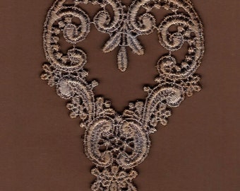 Hand Dyed Venise Lace Applique Victorian Heart Aged Lavender Patina