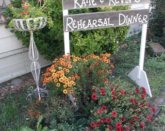 Free Standing Personalized Wood Wedding Sign with Stakes Directional with Base Custom Names Rustic Bridal Rehearsal Dinner