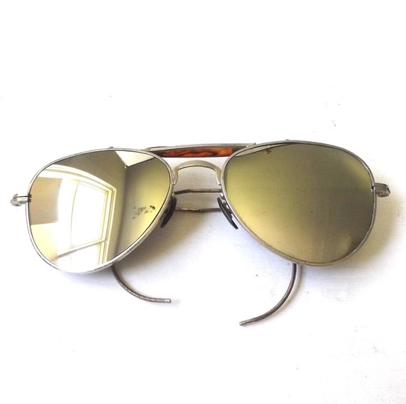 vintage 1940's aviator sunglasses metal wire frames mirror