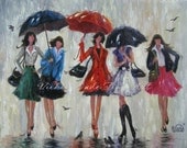 Five Rain Girls Art Print, five bridesmaids, five sisters, wall art, red, umbrellas five ladies in rain art, Vickie Wade Art Five Rain Girls Art Print, five bridesmaids, five sisters, wall art, red, umbrellas five ladies in rain art, Vickie Wade Art