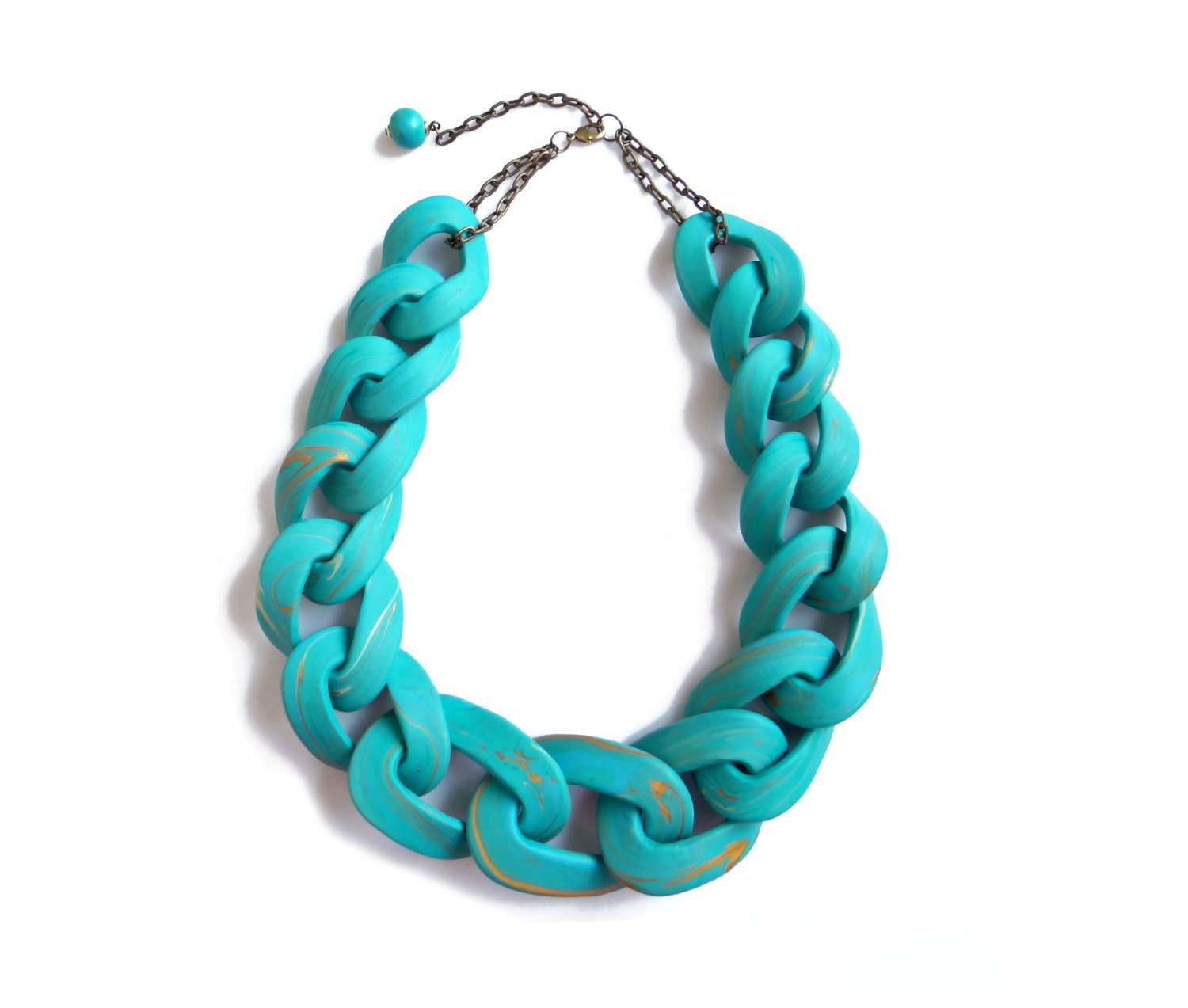 Teal Chain Link Necklace Blue Gold Chunky Necklace Statement