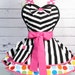 Dotties Diner Retro 60s Style Apron Black and White Stripes and Colorful Polka Dots in stock